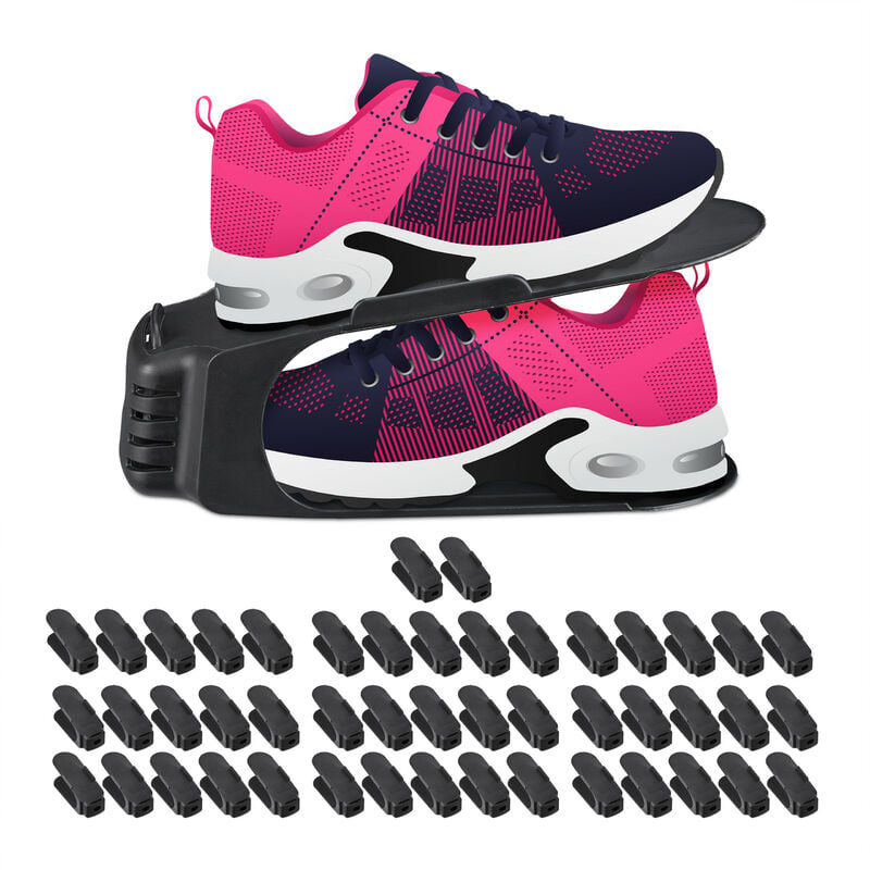 Set of 48 Relaxdays Stacking Shoe Slots, Size 39/40, Non-Slip Shoe Rack, Women's Shoes, WxD: 9.5x24cm, Black