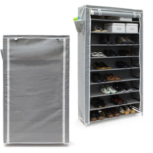 Set of 2 Relaxdays VALENTIN Shoe Racks, Storage Unit, 161x88x30 cm, Fabric Cover, 10 Shoe Shelves, Zipper, Anthracite
